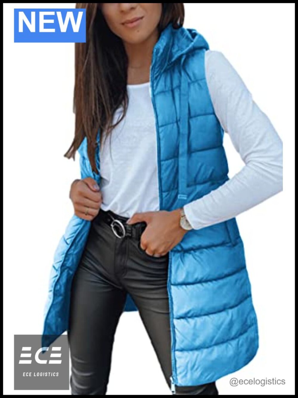 Women Long Puffer Vest Sleeveless Hooded Zip Up Winter Outerwear